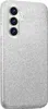 A silver glitter phone case is shown from the back. Produktbild-Vorschau