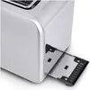 A close-up view of a silver toaster with its bread slots partially extended. Produktbild-Vorschau