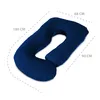 A dark blue U-shaped pillow with dimensions indicated by dashed lines and text. Náhľad obrázku produktu