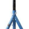 A close-up view of the top section of a blue jack stand, showing its adjustable height mechanism and safety chain. Produktbild-Vorschau