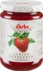 A jar of strawberry jam with a label featuring a strawberry illustration. Produktbild-Vorschau