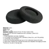 Two black foam earphone cushions are shown on a white background, with accompanying text describing their material, size, compatible models, and features. Produktbild-Vorschau