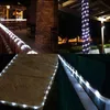 Collage of four images showing white LED rope lights used for decoration in various outdoor settings at night. Náhled obrázku produktu