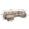 A diagram of a sectional sofa with dimensions indicated by measurement lines and text. Produktbild-Vorschau