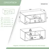 Diagrams and feature callouts for a white high-gloss coffee table. Náhľad obrázku produktu