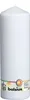 A white pillar candle with a label at the bottom. Produktbild-Vorschau