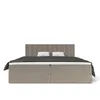 A studio shot of a bed with a headboard, mattress, and dark gray bedding. Produktbild-Vorschau