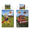 A collage of two bedding sets featuring Fireman Sam characters and vehicles. Produktbild-Vorschau