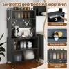 A kitchen cabinet/shelf unit with various kitchen items displayed, along with feature callouts. Náhľad obrázku produktu