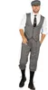 A man wearing a 1920s-style dandy outfit, including a cap, vest, shirt, tie, and knickerbockers, stands against a white background. Produktbild-Vorschau