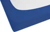 A close-up view of the corner of a blue fitted sheet. Produktbild-Vorschau