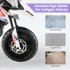 A close-up of a white electric motorcycle for children, with inset images showing different road surfaces. Náhľad obrázku produktu