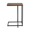 A C-shaped side table with a brown wood-grain top and a black metal frame. Produktbild-Vorschau