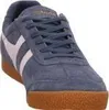 A close-up, front-facing view of a blue Gola sneaker with white stripes and a brown sole, set against a white background. Anteprima dell’immagine prodotto