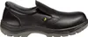 A black slip-on safety shoe with a grey sole is shown against a white background. Náhľad obrázku produktu