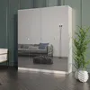Kleiderschrank zum Schlafzimmer für Kleidung mit Spiegel, Höhe: 200cm, Breite: 160 cm, Weiß Produktbild-Vorschau