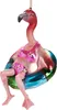 A glass flamingo ornament wearing a bikini and sitting in a swim ring. Produktbild-Vorschau
