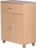 A light brown wooden sideboard with a drawer and two doors, standing on four silver legs. Náhľad obrázku produktu
