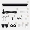 A collection of parts for a roller blind, laid out in a grid with numbered sections. Produktbild-Vorschau