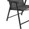Close-up view of the legs and seat frame of a black folding chair. Produktbild-Vorschau