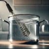 A portable immersion heater is shown submerged in a clear pot of boiling water. Produktbild-Vorschau