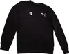 A black crew neck sweatshirt with white logos on the chest. Produktbild-Vorschau