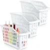 Three white plastic storage bins stacked on top of each other, with the front bin containing bottles of condiments. Produktbild-Vorschau