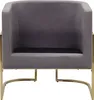 A gray velvet armchair with a gold metal frame. Náhled obrázku produktu