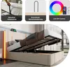 A collage of images showcasing a hydraulic lift bed with various features. Voir les images du produit