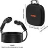 An electric vehicle charging cable and its storage case are shown with dimensions indicated. Produktbild-Vorschau