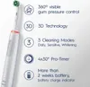 A close-up of an electric toothbrush with feature callouts. Produktbild-Vorschau