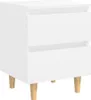 A white bedside table with wooden legs against a white background. Náhled obrázku produktu