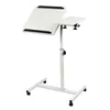 A white adjustable height desk with wheels. Produktbild-Vorschau