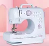 A white and purple sewing machine is shown against a light pink background. Produktbild-Vorschau