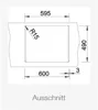 A technical drawing showing dimensions and cut-out information for a sink. Produktbild-Vorschau