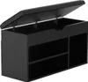 A black shoe cabinet with an open lid, showing storage compartments. Produktbild-Vorschau