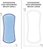 Two dog grooming brushes are shown side-by-side with dimensions indicated. The left image shows a blue deshedding brush labeled 'SMALL' with dimensions 4.7 in and 2 in. The right image shows an outline of a larger deshedding brush labeled 'LARGE' with dime Podgląd zdjęcia produktu