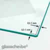 Close-up of a glass pane showing its dimensions and thickness. Produktbild-Vorschau