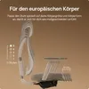 A close-up side view of an ergonomic office chair, highlighting adjustable features and text describing its suitability for European body types. Produktbild-Vorschau