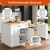 A kitchen island with storage and an attached table, shown in a modern kitchen setting. Produktbild-Vorschau
