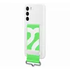 A white Samsung phone case with a green and white patterned strap attached. Náhled obrázku produktu