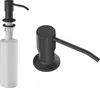 A black soap dispenser with a bottle and a separate close-up view of the dispenser head. Produktbild-Vorschau
