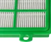 Close-up of a vacuum cleaner filter with a green plastic frame and white pleated filter material. Produktbild-Vorschau