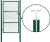 A green metal gate with a close-up view of a metal pole with dimensions indicated. Produktbild-Vorschau