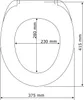 A diagram showing the dimensions of a toilet seat. Produktbild-Vorschau