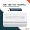 A close-up of a refrigerator's control panel with marketing text and a logo. Produktbild-Vorschau