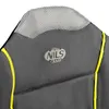 Close-up of the back of a gray camping chair with yellow trim and a mesh headrest. The NILS CAMP logo is visible. Produktbild-Vorschau