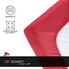 A close-up of a red fitted sheet corner on a white mattress. Produktbild-Vorschau