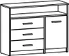 A line drawing of a dresser with three drawers on the left and a cabinet door on the right. Produktbild-Vorschau