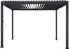A dark grey aluminum pergola with adjustable louvers on a white background. Produktbild-Vorschau